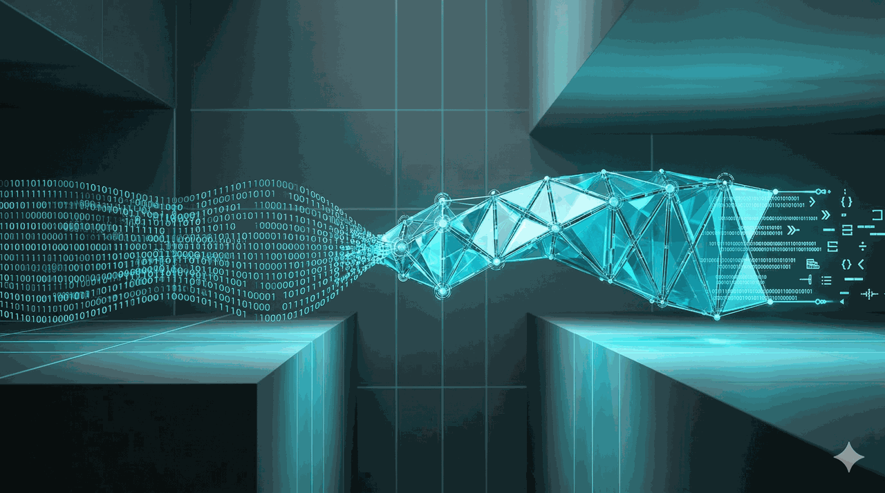 검색 엔진과 AI를 위한 디지털 번역기인 스키마 마크업을 형상화한 프리미엄 3D 일러스트