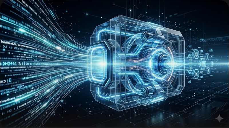 기획부터 발행까지 모든 과정을 연결한 AI 풀스택 제작 시스템을 형상화한 프리미엄 3D 일러스트
