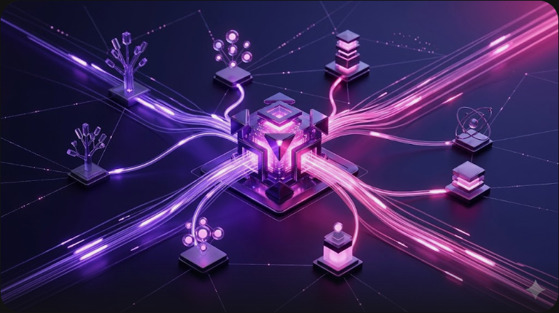 n8nとLangGraphで構築した知能型AIエージェントの構造を視覚化したプレミアム3Dイラスト