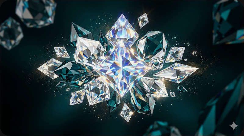 고수익 니치 키워드 전략을 상징하는 희귀한 다이아몬드 중심의 프리미엄 3D 일러스트